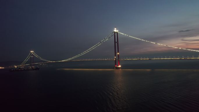 Dardanelles 1915 Canakkale Bridge at Night 4K Dron