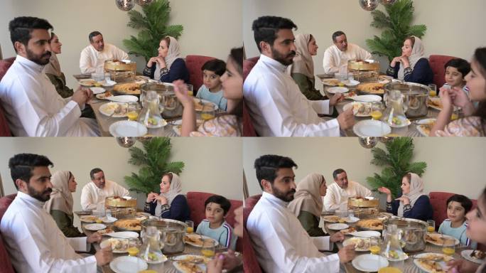 三代中东家庭一起吃午饭