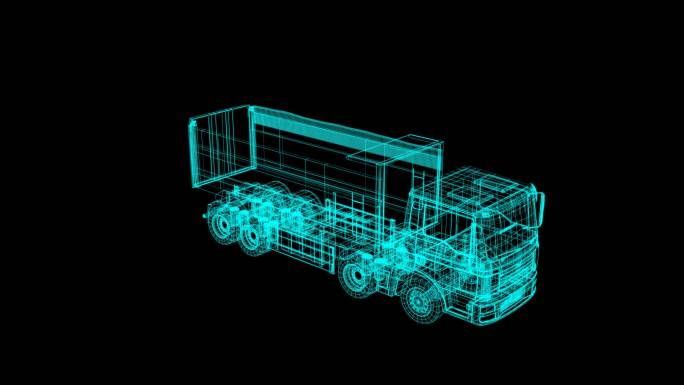 三维绿皮线框卡车旋转