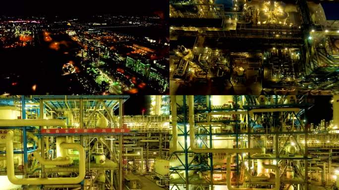 航拍深夜工业炼油石油厂房2