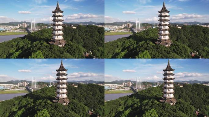 宁波镇海招宝山旅游风景区鳌柱塔航拍