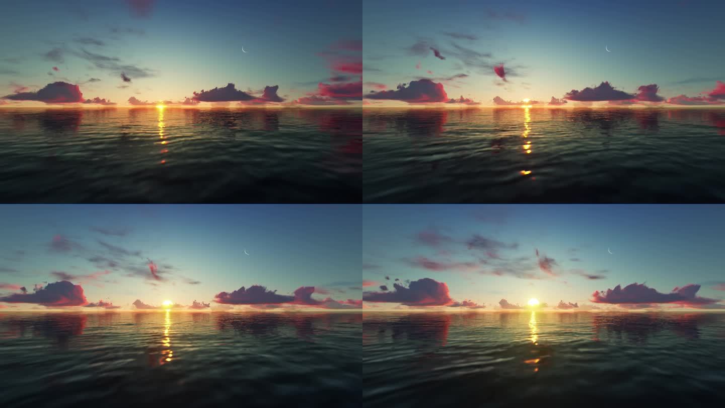 湖面湖边日出海上日出大海延时