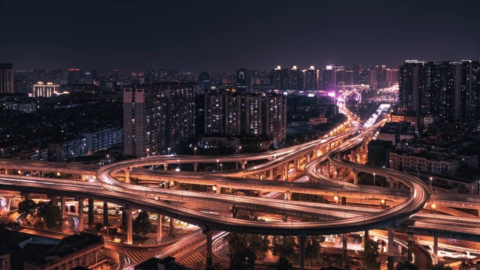成都城市二环高架立交桥交通夜景延时视频