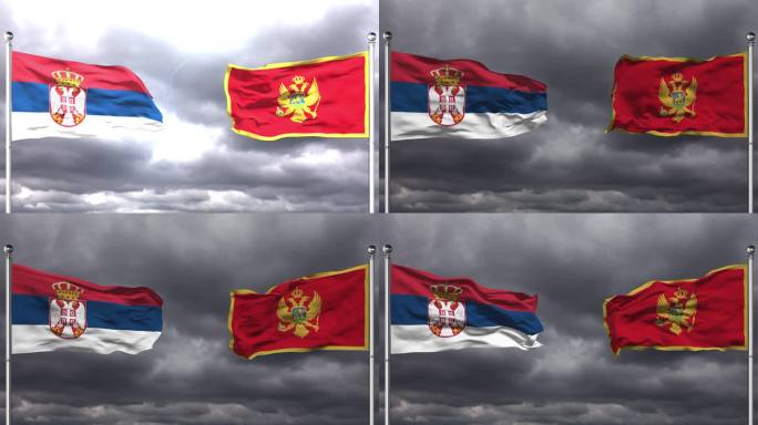 塞尔维亚和黑山国旗相互挥舞|可循环。