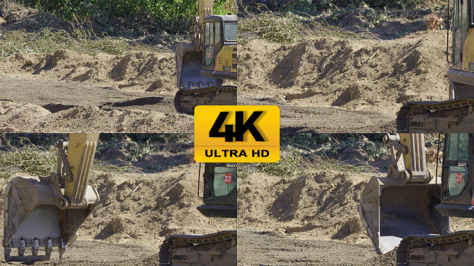原创4k挖掘机铺路视频