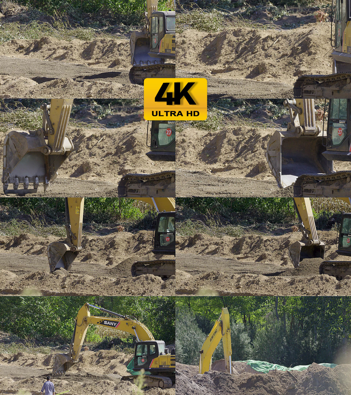 原创4k挖掘机铺路视频