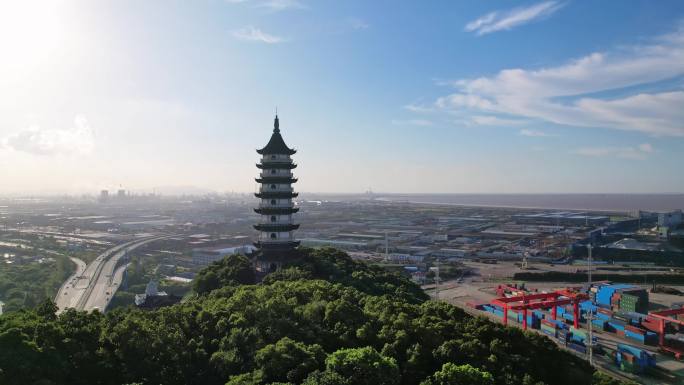 宁波镇海招宝山旅游风景区鳌柱塔航拍