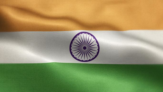 印度国旗动画库存视频-印度国旗在环形和纹理三维渲染背景中挥舞-高度详细的织物图案和可循环-印度共和国