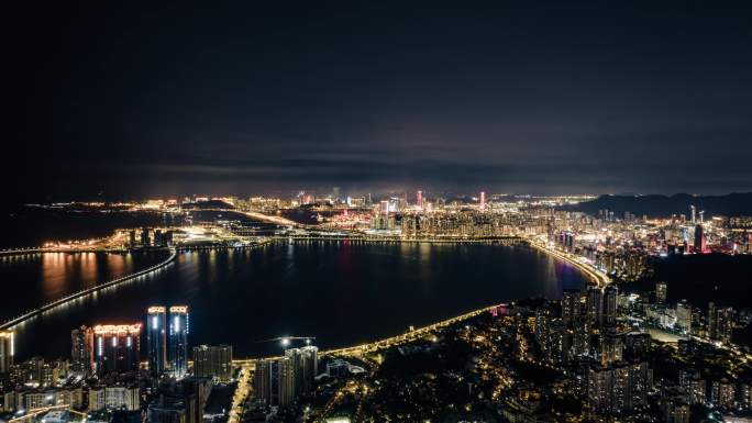 航拍珠海情侣路与澳门璀璨夜景4k延时