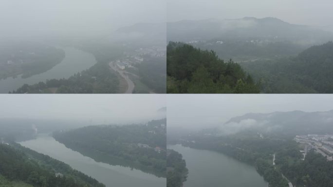 清晨、大山、河流、云雾