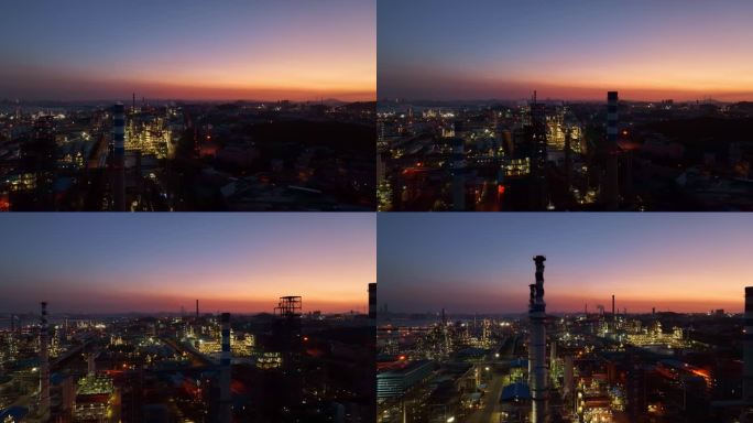 辽宁省大连市石油化工公司夜景航拍