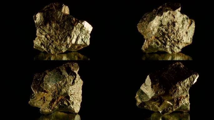 黑底黄铁矿矿石标本旋转展示采矿业开采