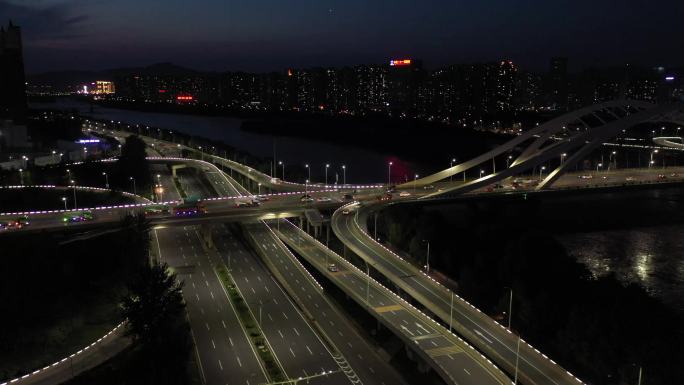 航拍 中国兰州 城市夜景 光彩工程