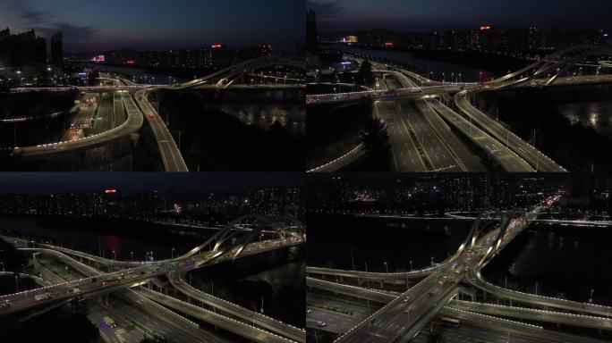 航拍 中国兰州 城市夜景 光彩工程