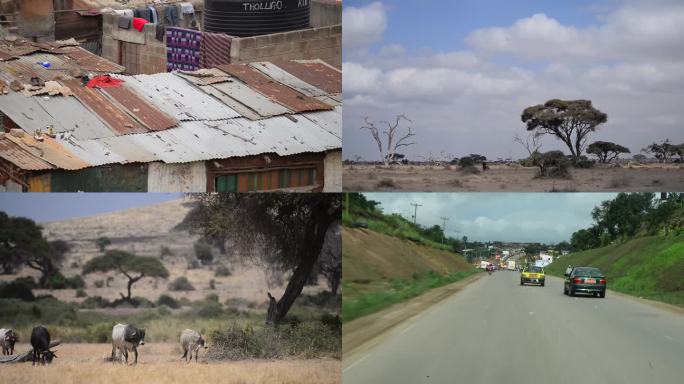喀麦隆肯尼亚贫民窟及安博塞利公园空镜