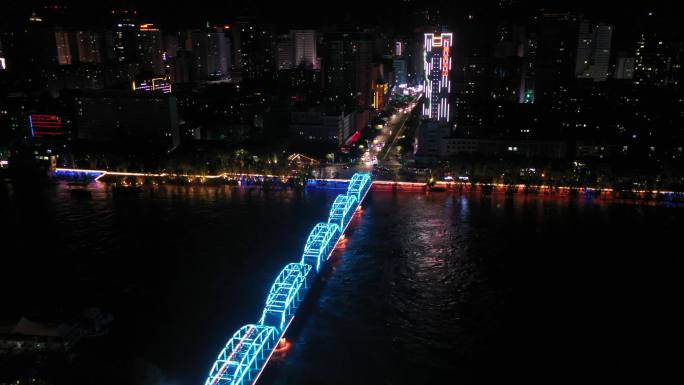 航拍 中国兰州 黄河铁桥 中山桥 夜景