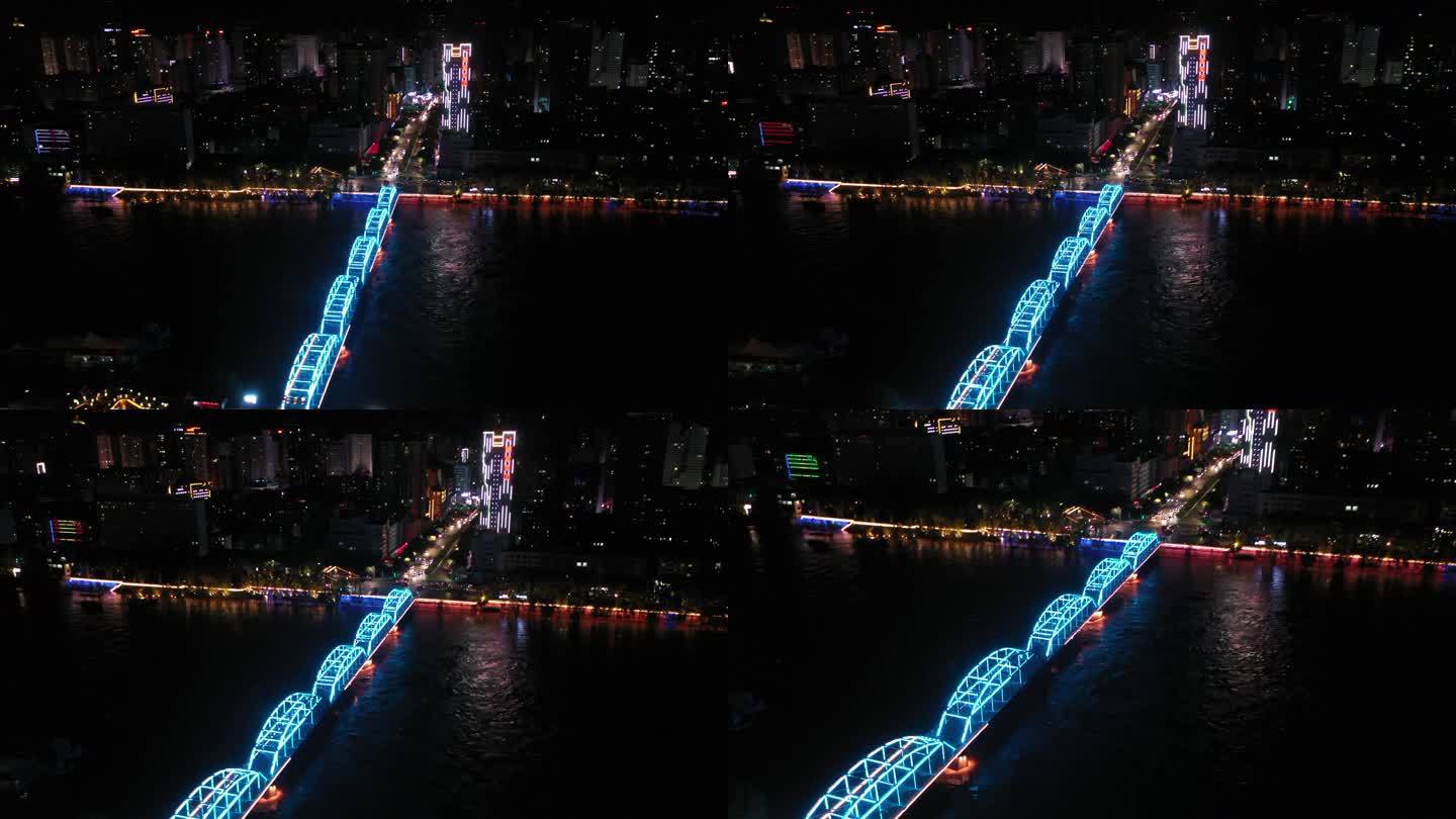 航拍 中国兰州 黄河铁桥 中山桥 夜景