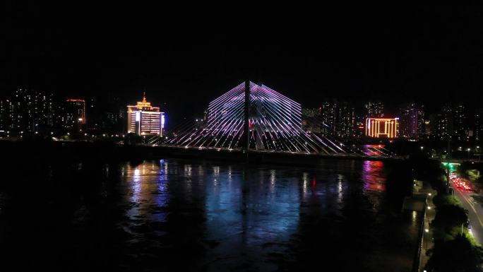 航拍 中国兰州 银滩黄河大桥 夜景