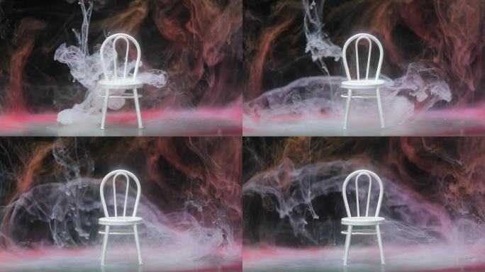 水墨烟雾飘散中的白色椅子抽象概念