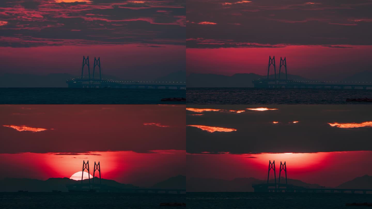 港珠澳大桥日出太阳上升4k延时