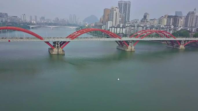 航拍柳州文惠姐妹桥