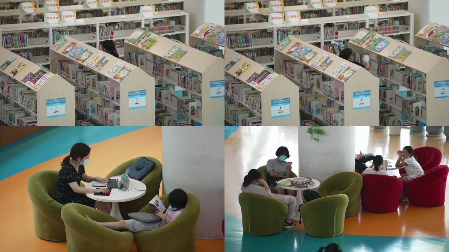 4K图书馆少儿阅览室亲子阅读图书空镜