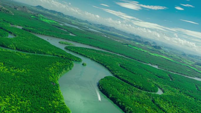 热带雨林和许多河流的FPV超覆