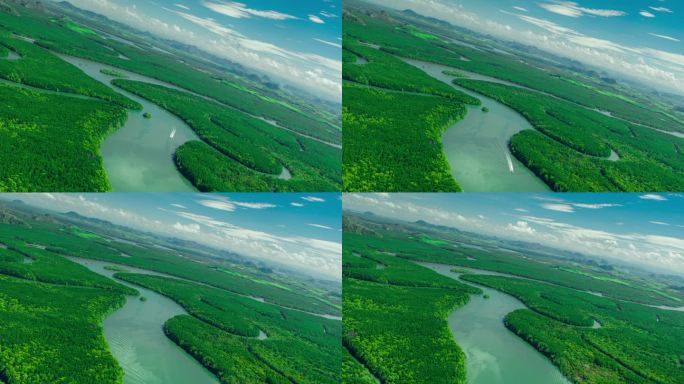 热带雨林和许多河流的FPV超覆