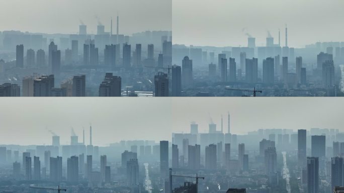 航拍城市污染雾霾