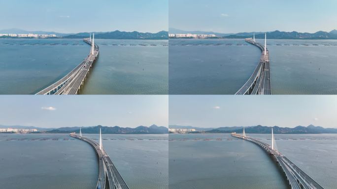 航拍深圳湾公路大桥延时