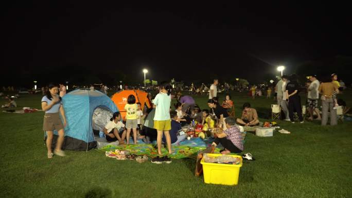 夜晚公园游玩露营生活方式视频