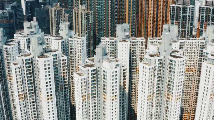 香港高密度居住航拍高楼大厦高楼林立