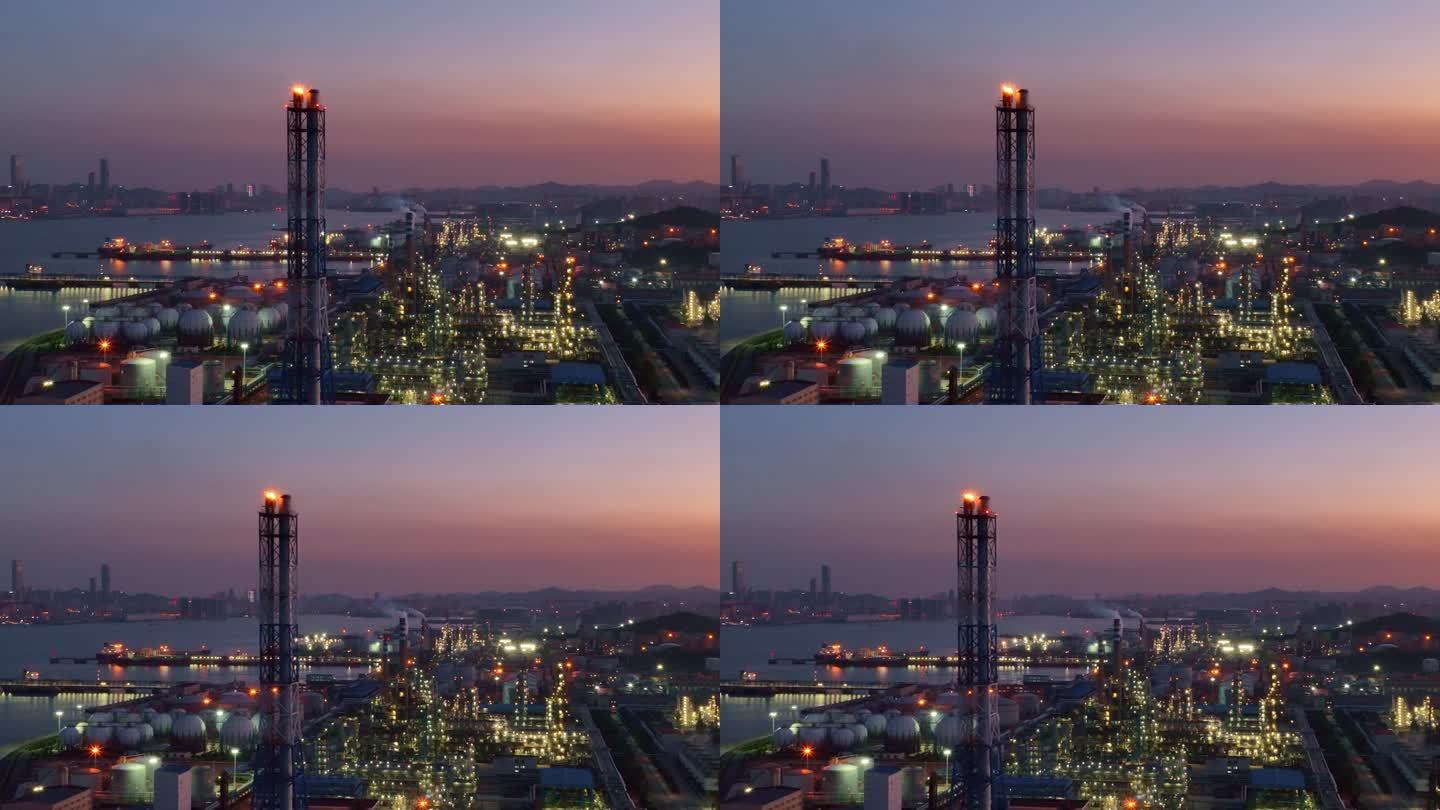 辽宁省大连市石油化工公司夜景航拍