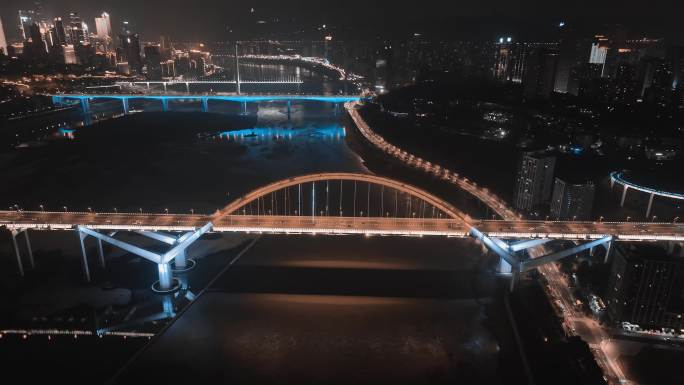 4K城市桥梁日落晚霞夜景航拍