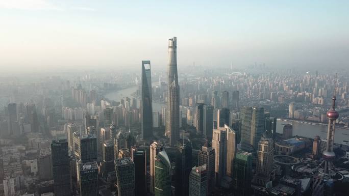 上海天际线鸟瞰图大都市高楼大厦一线发达地
