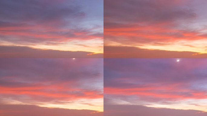 日落场景中彩色云景随时间推移而变化