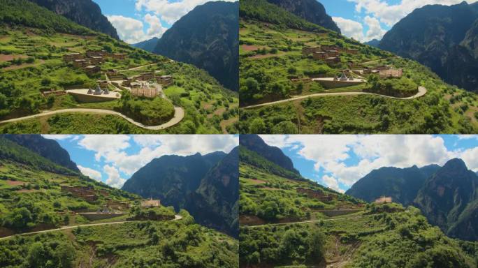 航拍高山上的藏族古村落