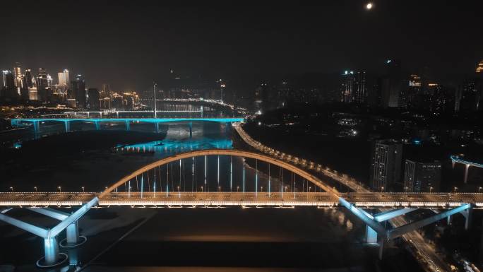 4K城市桥梁日落晚霞夜景航拍