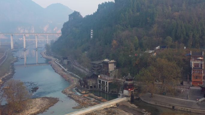 航拍湘西茶峒古镇（边城）风景