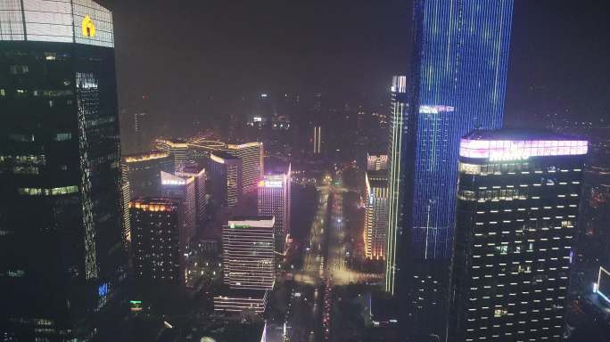 西安城市双子塔夜景航拍