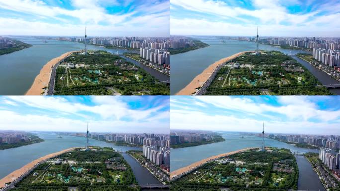 4K航拍临沂三河口城市风景