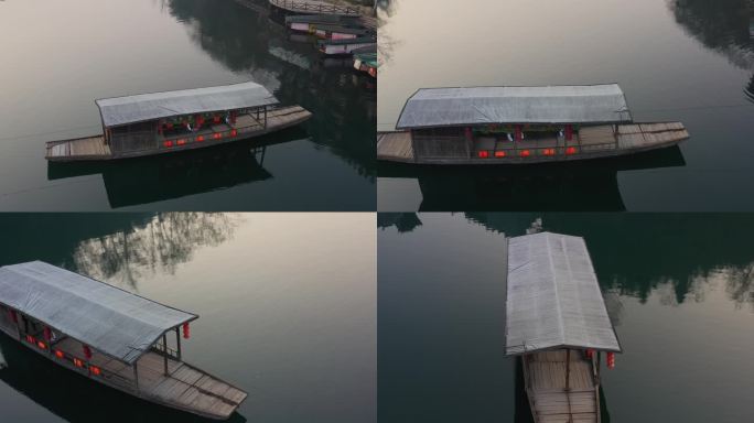 航拍湘西茶峒古镇（边城）的方头渡船
