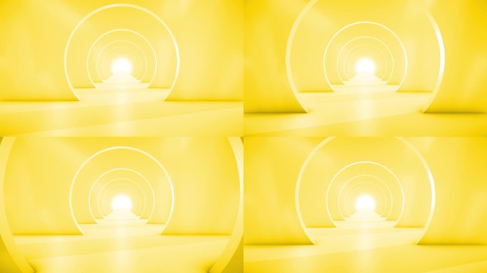 穿越未来派白色隧道（可循环）抽象3D动画。照明走廊的概念、室内设计、宇宙飞船、科学、实验室、技术、科