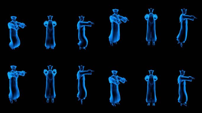 蓝色全息投影中国僵尸视频素材带透明通道
