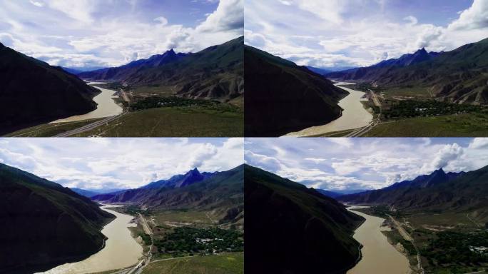 航拍高原西藏地区弯曲雅鲁藏布江2