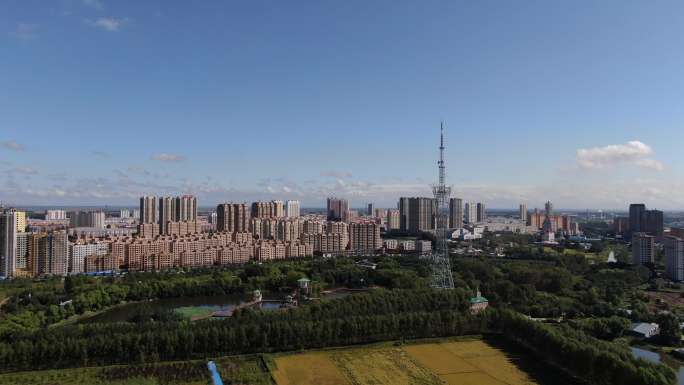黑龙江省庆安市城市航拍城市景色