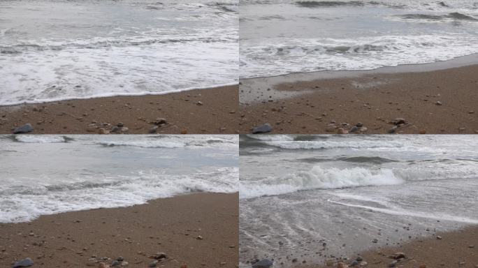 大海冲击浪花翻滚流动的水 海滩海浪海水