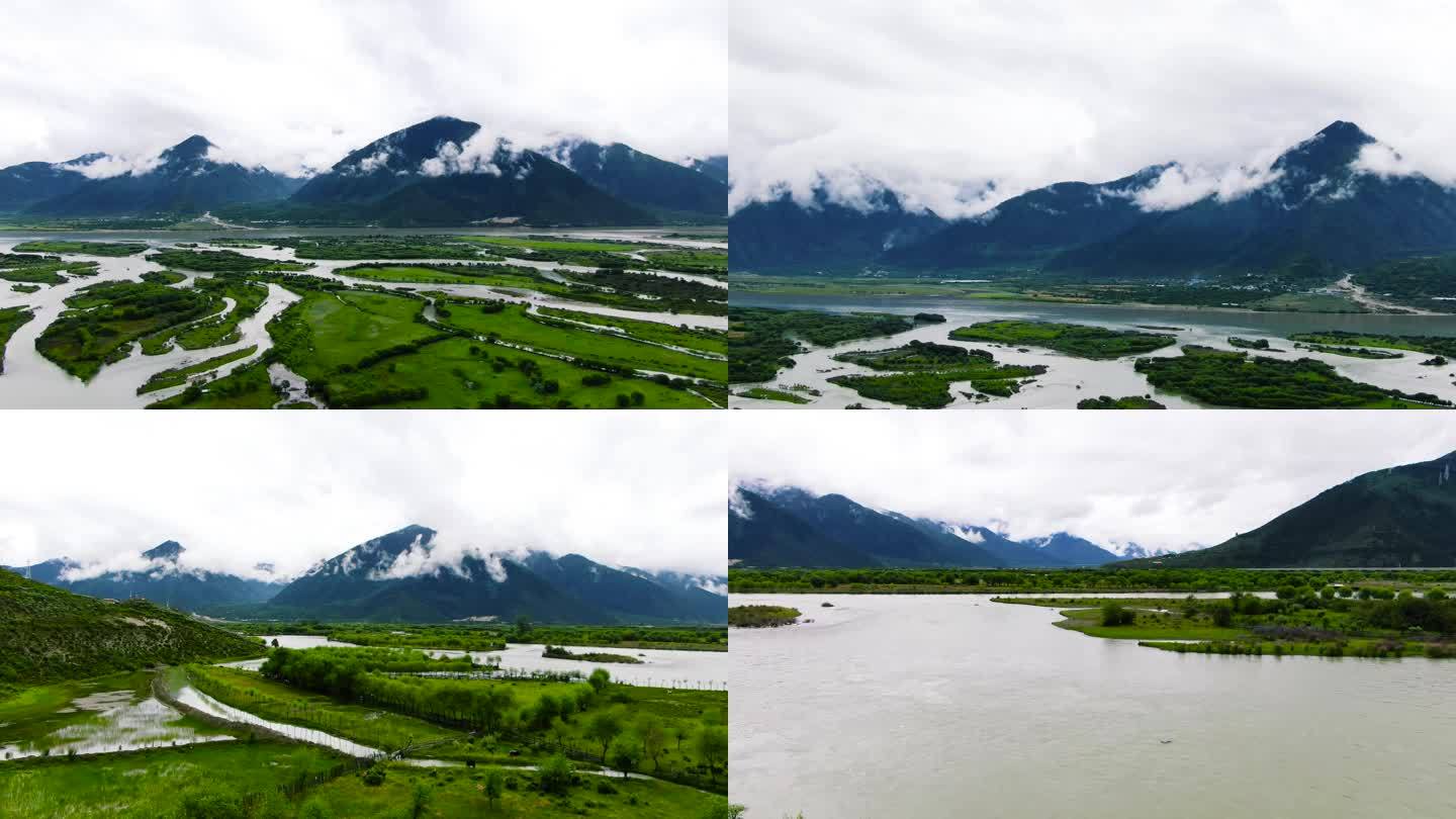 西藏 白云萦绕 山间白云 河谷 河谷牛羊