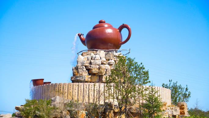 茶文化，大茶壶，三人喝茶雕塑