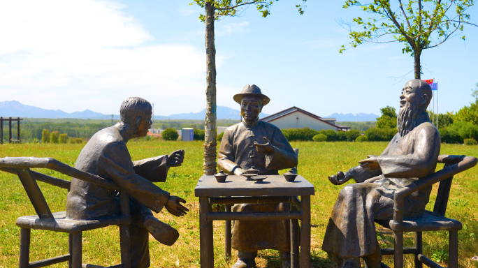茶文化，大茶壶，三人喝茶雕塑